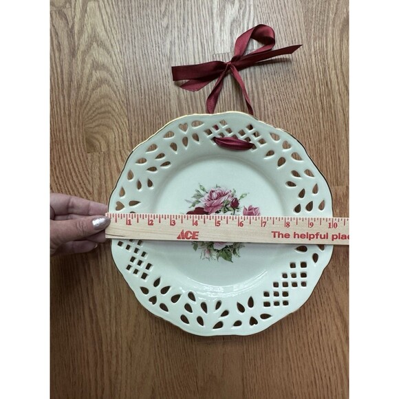 Formalities Baum Bros Plate Victorian Roses Lattice Decor Shabby Chic Porcelain‎ - Picture 4 of 6